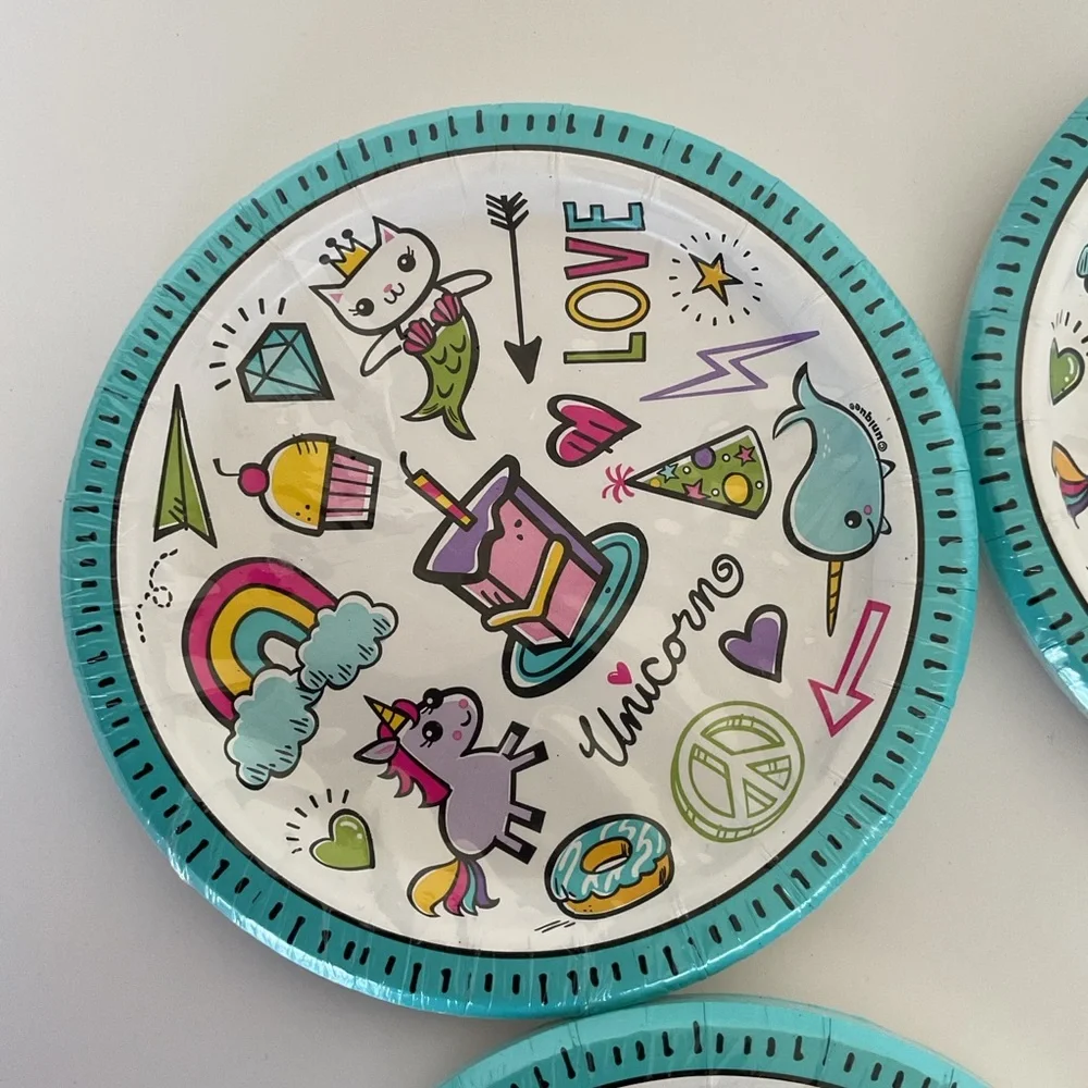 Unicorn Party Plates - Teal and White